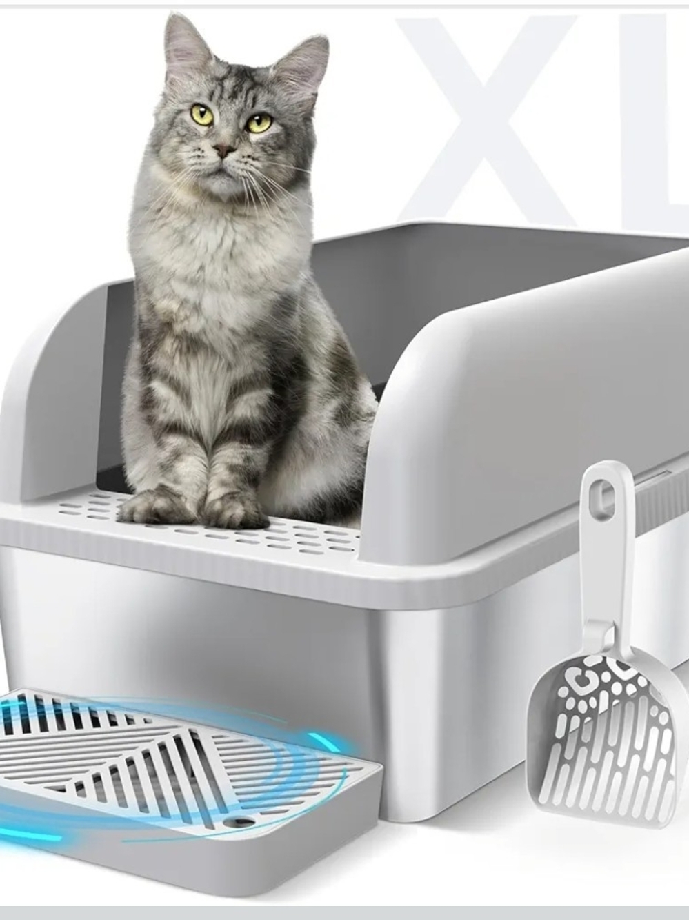 XL Stainless Steel Cat Litter Box w Lid High Sides Enclosed Anti Leak 37L